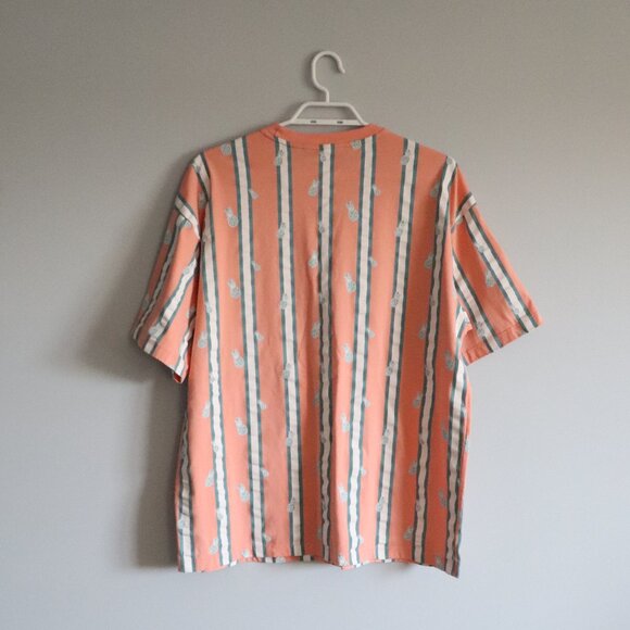 Penshoppe Men's Orange Sz L Striped Loose Fit Pineapple Crew Pullover T-Shirt - Picture 2 of 9